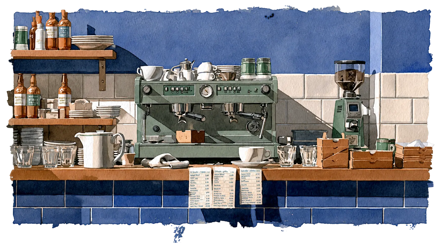 Watercolour illustration of a small business owner at work